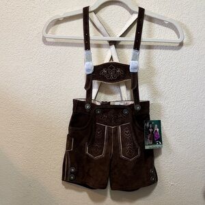 NWT Isar Trachten Kids Brown Suede Lederhosen Bavarian Oktoberfest Suspenders